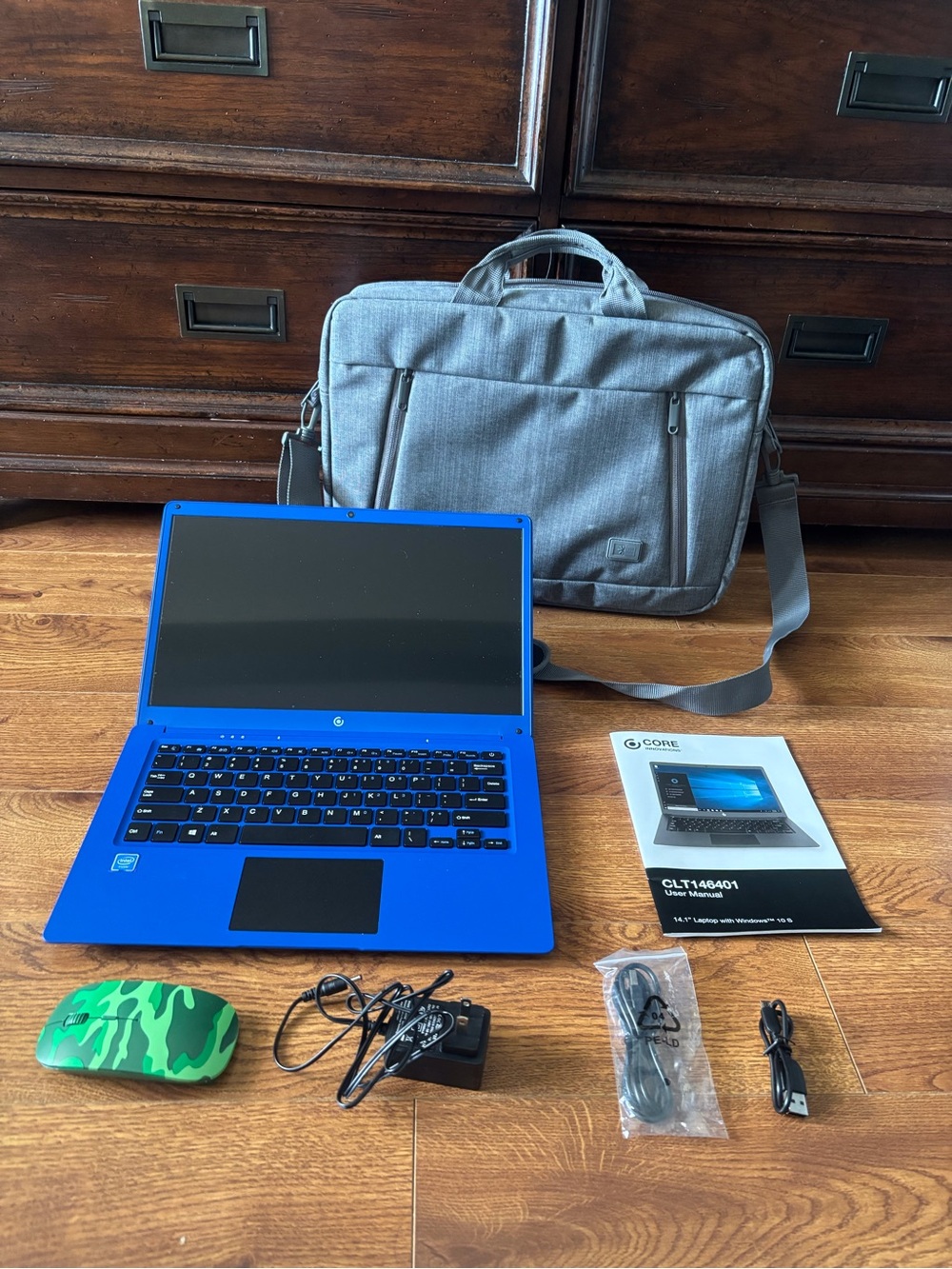 Blue 14" Laptop Bundle with Gray Carry Case and Accessories